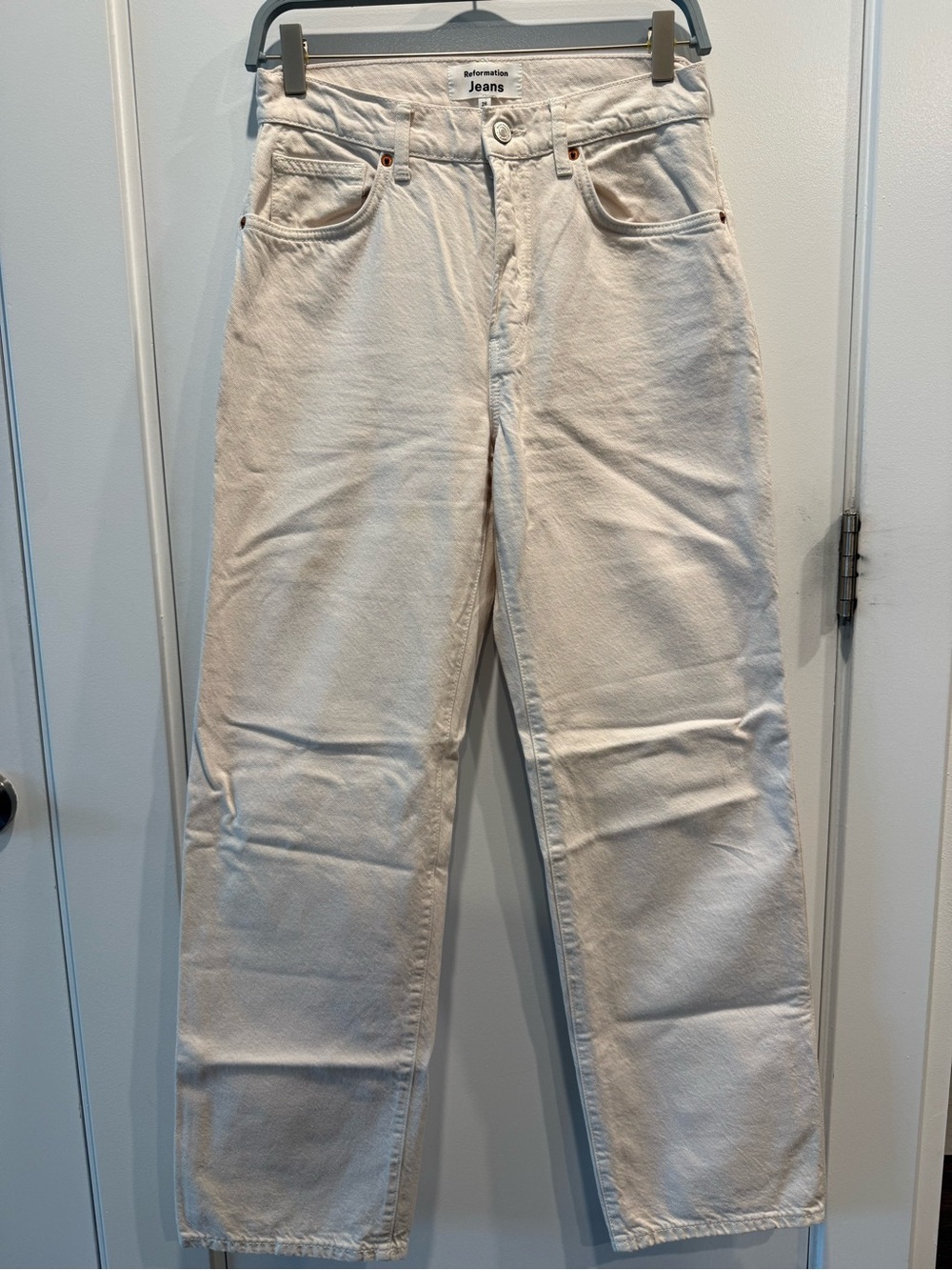 Reformation Women’s Cream Val 90s Mid Rise Straight Jeans